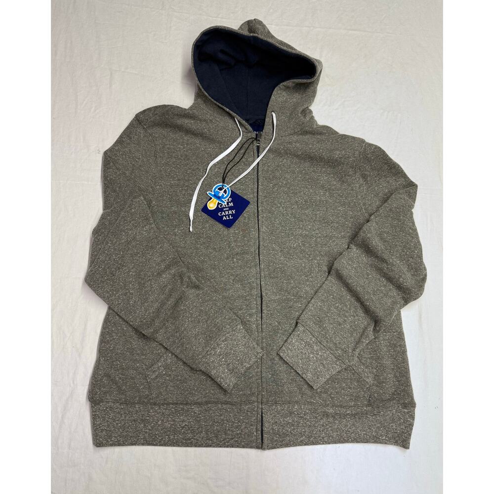 Men's Grey Full-Zip Hooded Sweatshirt with Navy Lining